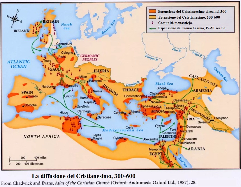 Estensione del cristianesimo e del monachesimo dal 300 al 600